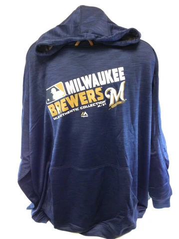 Mens Majestic Therma Base Milwaukee Brewers MLB Fleece Pullover Baseball Hoodie Cover