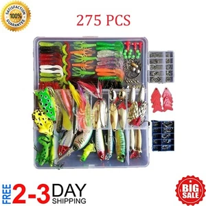 275 PCS Set Fishing Tackle Box Full Loaded Accessories Hooks Lures Baits Worms - Picture 1 of 9
