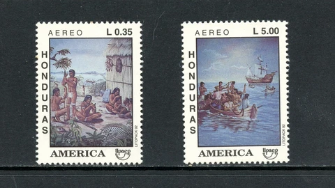 Q499   Honduras  1992   explorers  natives   UPAEP   2v.   MNH Cover