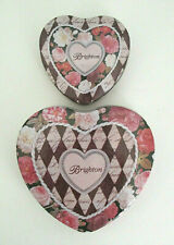 Lovely Vintage Lot of 2 Brighton Heart Shaped Tins~Pink~Roses