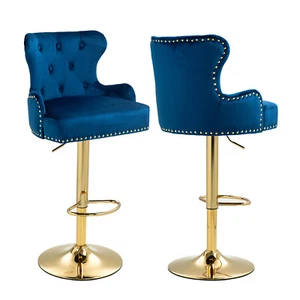 Set of 2 Swivel Counter Height Bar Stools Velvet Kitchen Pub Barstools Chairs - Picture 1 of 15