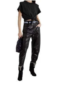 ISABEL MARANT Black Cropped Tie Front Cotton Jersey Top SM New With Tags - Picture 1 of 7