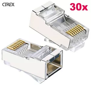 Shielded RJ45 Crimp Connector Modular Plug 8P8C CAT6 CAT6a STP LAN Network (30x) - Picture 1 of 2