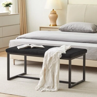 Sitzbank,Bettbank, gepolsterter Flur Schlafzimmer mit Stahlbeinen, Schwarz - Bild 1 von 4