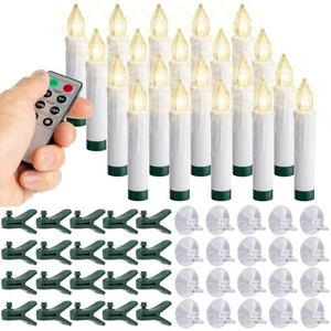 20pcs Warm White Chistmas LED Taper Clip On Candles with Remote Control Timer - Picture 1 of 7