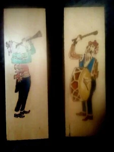 Sinop Turkey Ulgenler Hand Painted 12"X4" Wood Wall Decor Set of 2 - Picture 1 of 6