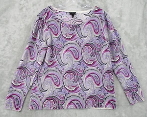 Talbots Sweater XL Paisley Pure Merino Wool Puff Sleeve Bohemian Lightweight - Picture 1 of 9
