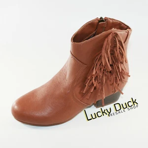 Mujeres Moda Botas Marrón Talla 6 Flecos Cremallera Botas de Campo Camel Sobre el Tobillo - Imagen 1 de 8