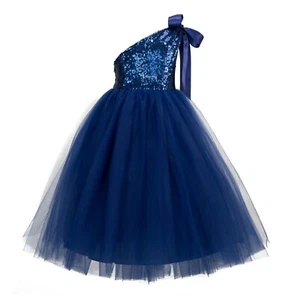 One-Shoulder Sequins Tutu Flower Girl Dress Tutu Dresses Princess Dress Pageant - Picture 1 of 72
