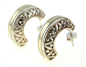 Orecchini a mezzo cerchio firmati B in argento sterling 925 e oro 14 carati di design - Foto 1 di 7