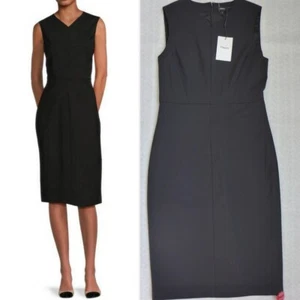 NWT THEORY $345 Sleeveless V-neck Miyani Virgin Wool Blend Midi Dress 4 Black - Picture 1 of 15