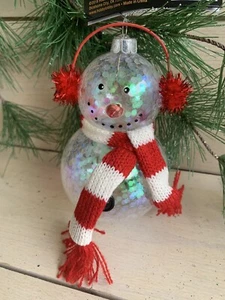 Robert Stanley Iridescent Snowman Red Earmuffs Glass Christmas Ornament NWT - Picture 1 of 4