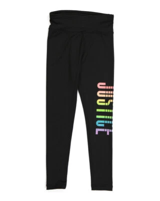 NUEVO CON ETIQUETAS Leggings para Niña Talla 10 JUSTICIA Negro Arco Iris Brillo Logo Foto 1 de 4