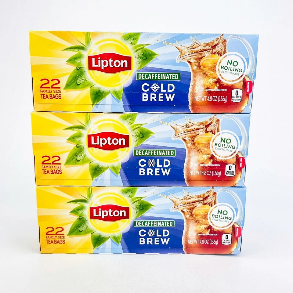 Lipton Decaffeinated Cold Brew Family Size Black Tea Bags 22count (pack of 3)