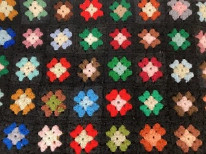 Vintage Afghan Granny Square Roseanne Blanket Crochet Multi-Color Throw Handmade - Picture 1 of 3