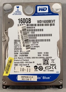 Western Digital 160GB WD1600BEVT 5400RPM SATA 2.5" Laptop Hard Disk Drive Wiped - Picture 1 of 5