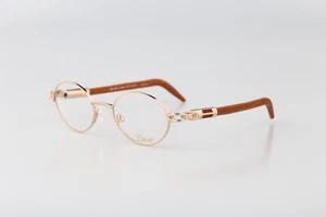 Diva 5095 6, Vintage 90s gold & genuine wood temples oval eyeglasses frames NOS - Picture 1 of 10