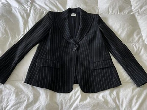VTG Armani Collezioni Woman’s Blazer Size 48 (US 12)~ Black Pinstripe~ Wool - Picture 1 of 9