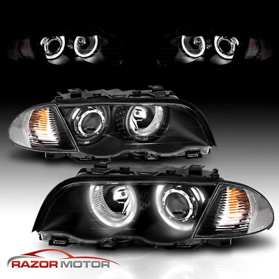 [Dual Halo] 1999 - 2001 Fit BMW E46 3 Series Sedan Projector Black Headlight - Image 1 of 4