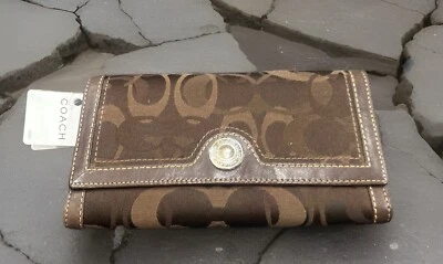 Coach Snap Closure Signature Slim Wallet Fabric with Leather Trim 8x4” NWT (B24) - Image 1 of 4