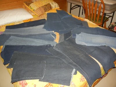 Blue Jean  Denim Fabric  10 lbs   26 legs and two Skirts Flat pieces - Image 1 of 4