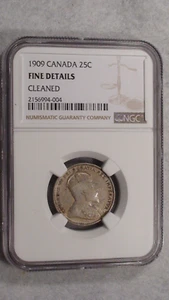 1909 Canada Twenty Five Cents NGC FINE CIRCULATED SILVER 25C Coin! - Picture 1 of 4