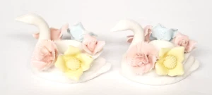 Vintage Porcelain Swan Candle Holders Pink Yellow Blue Flowers QTY 2 - Picture 1 of 6