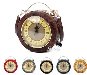 Ladies Real Vintage Round Clock Small Shoulder Handbag Crossbody Organiser Bag - Picture 1 of 14