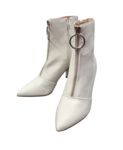 Public Desire White PU Pointed Front Zip Boots Block Heel Size UK 4 REF K 372 - Picture 1 of 7