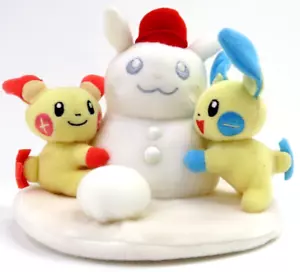 Tomy Pokemon Pikachu Snowman Plusle Minun Pocket Monsters Xmas Nuigurumi VTG 00s - Picture 1 of 15