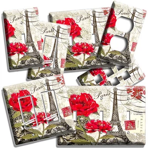 EIFFEL TOWER FLOWERS PARIS VINTAGE LOVE POSTCARD LIGHT SWITCH OUTLET PLATE DECOR - Picture 1 of 34