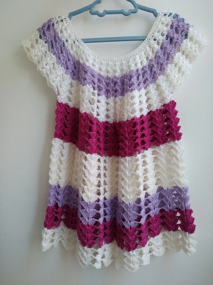 Crochet dress tunic mesh fishnet lace sleeveless hand knit toddlers 3T - 5T - Image 1 of 4