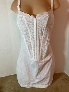 Vtg 44 2X Tight Floral Lace Full Slip Dress Open Bottom Girdle Crown Foundations