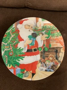 Vintage 1980’s Christmas Holiday Round 7" Cookie Biscuit Tin Santa Claus Rare - Picture 1 of 7