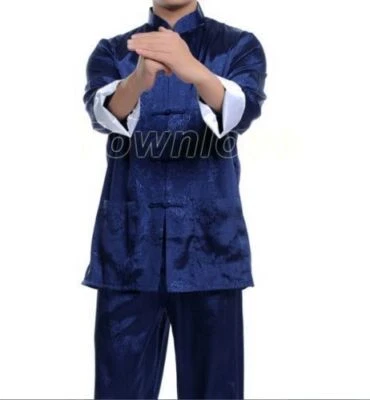 Traje de Kung Fu de Seda Chino para Hombres 2 Piezas Pijamas Prendas para el torso + Pantalones Abrigo de Tai Chi Enthis Foto 1 de 4