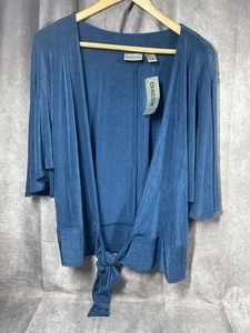 Chico's Travelers Damen blau seidig vorne offen Flatterärmel Strickjacke Größe 3 (XL) - Bild 1 von 7
