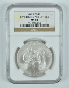 2014-P Civil Rights Commemorative Silver Dollar MS69 NGC Brown Label - Picture 1 of 5