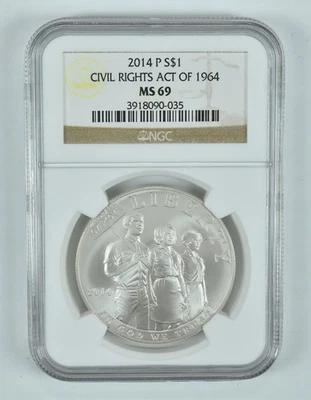 2014-P Civil Rights Commemorative Silver Dollar MS69 NGC Brown Label - Image 1 of 4