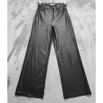 Vibrant Miu Pants Women 7(27W) Black Vegan Faux Leather High Rise Flare Wide Leg - Image 1 of 4