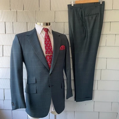 Traje de 2 piezas vintage años 60 70 Hart Schaf Marx azul brillante rojo óxido a cuadros para hombre talla 38 Foto 1 de 4