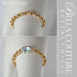 $395 NUEVO ANILLO CADENA ART DECO DIAMANTE AGUAMARINA NATURAL AAA+ ORO AMARILLO 14K BC® - Imagen 1 de 23