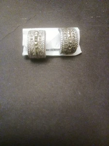 Vintage Half Hoop Wide Pierced Earring Sterling Silver With Marcasite Stones - Picture 1 of 5