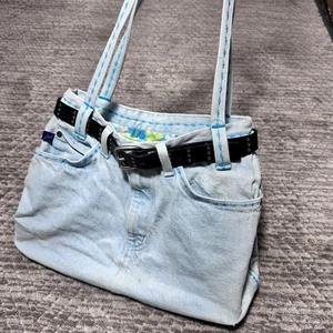 Vtg CHIC Blue Jeans Denim Purse Bag Belt Boho Hippie Cottagecore Retro Funky - Picture 1 of 18