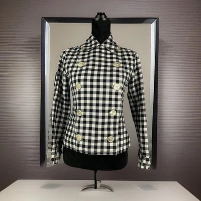 Ralph Lauren Black White Check Cotton Double Breasted Jacket Blazer Size P - Image 1 of 4