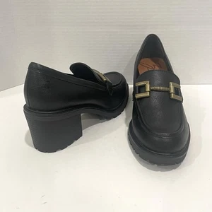 Zodiac Womens Gemma Black Loafers Shoes Block Heal Buckle Faux Leather Sz 7M - Picture 1 of 11