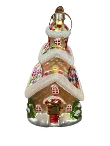 Vintage Rauch Glashaus Kirche Weihnachtsschmuck mundgeblasen handbemalt Glitzer - Bild 1 von 10