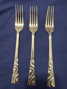Oneida STANHOPE Set of 3 Stainless Steel Swirl Accent DINNER FORKS 8.25" - Picture 1 of 5