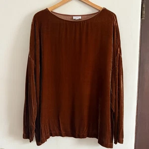 J.JILL | Blusa manga larga drapeada de terciopelo mezcla de seda marrón | Talla 2XL - Imagen 1 de 6