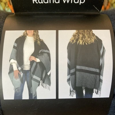 Poncho Suéter The Christmas Shoppe Negro Rayas/A Cuadros Ruana Mantón Envolvente - Nuevo Foto 1 de 4