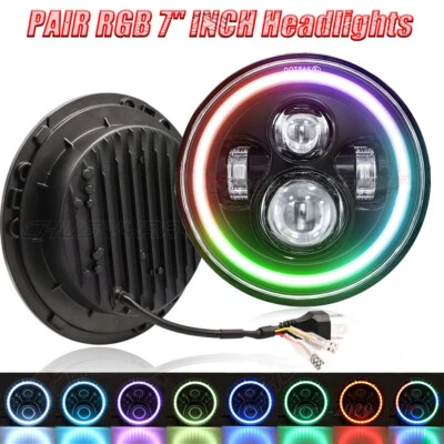 Par de faros redondos LED RGB 7" pulgadas para camión Freightliner FL112 2 piezas 6000 k Foto 1 de 4